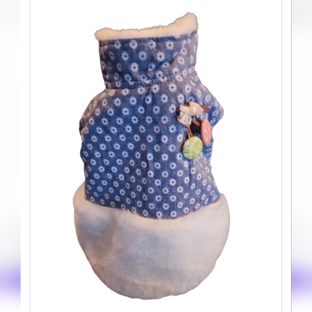 NEW Dobaz Limited Denim Flowers And Fur Dog Coat Pet Cat Pig Jacket Size Medium